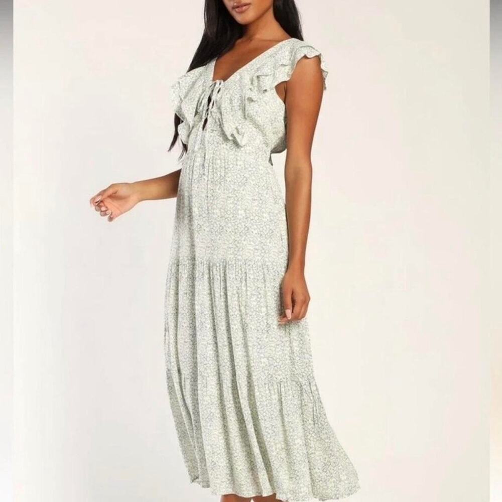 Lulus Cottage Core Ruffle Midi Dress Sz S
